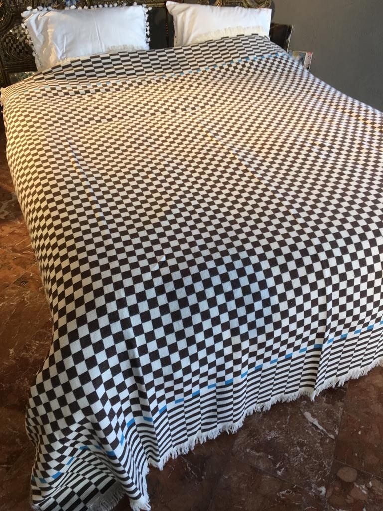 %100 Pamuklu Jakarlı Dama Desenli KAHVERENGİ Çift Kişilik Pike