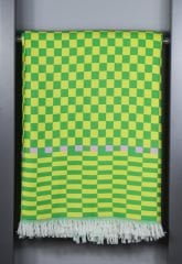 %100 Pamuklu Jakarlı Dama Desenli SARI YEŞİL Çift Kişilik Pike