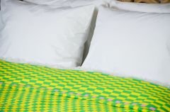 %100 Pamuklu Jakarlı Dama Desenli SARI YEŞİL Çift Kişilik Pike