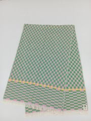 %100 Pamuklu Jakarlı Dama Desenli Yeşil-Pembe Şal