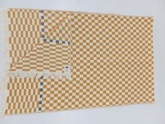 %100 Pamuklu Jakarlı Dama Desenli Hardal Şal