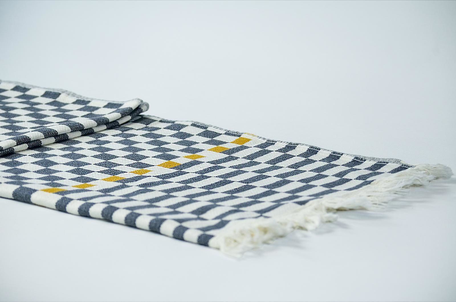 %100 Pamuklu Jakarlı Dama Desenli  Gri Şal