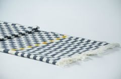 %100 Pamuklu Jakarlı Dama Desenli  Gri Şal