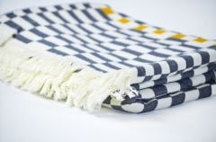 %100 Pamuklu Jakarlı Dama Desenli  Gri Şal