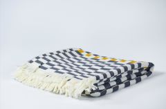 %100 Pamuklu Jakarlı Dama Desenli  Gri Şal