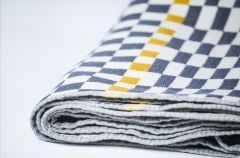 %100 Pamuklu Jakarlı Dama Desenli  Gri Şal