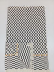 %100 Pamuklu Jakarlı Dama Desenli  Gri Şal