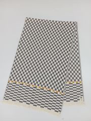 %100 Pamuklu Jakarlı Dama Desenli  Gri Şal