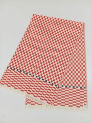 %100 Pamuklu Jakarlı Dama Desenli Kiremit Şal