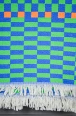 %100 Pamuklu Jakarlı Dama Desenli Yeşil- Lacivert Tek Kişilik Pike