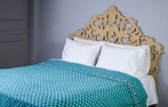 %100 Pamuklu Jakarlı Dama Desenli Yeşil- Lacivert Tek Kişilik Pike