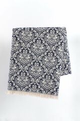 %100 Pamuklu Jakarlı ŞAL DESENLİ Lacivert Tek Kişilik Pike