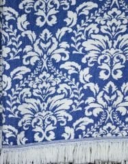 %100 Pamuklu Jakarlı ŞAL DESENLİ Lacivert Tek Kişilik Pike