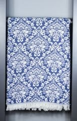 %100 Pamuklu Jakarlı ŞAL DESENLİ Lacivert Tek Kişilik Pike