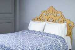 %100 Pamuklu Jakarlı ŞAL DESENLİ Lacivert Tek Kişilik Pike