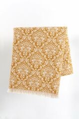 %100 Pamuklu Jakarlı ŞAL DESENLİ Hardal Tek Kişilik Pike