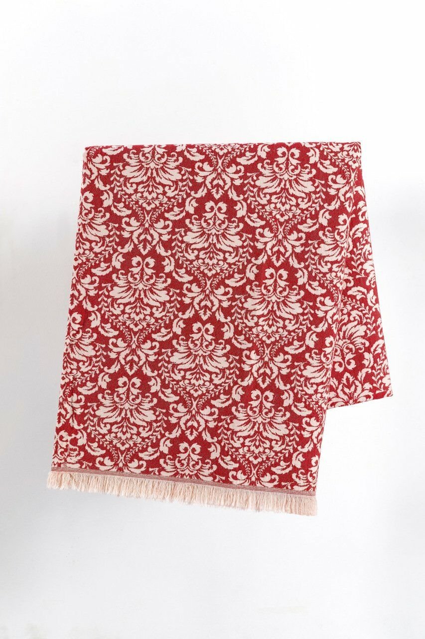 %100 Pamuklu Jakarlı ŞAL DESENLİ KIRMIZI Tek Kişilik Pike
