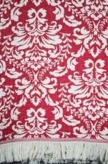 %100 Pamuklu Jakarlı ŞAL DESENLİ KIRMIZI Tek Kişilik Pike