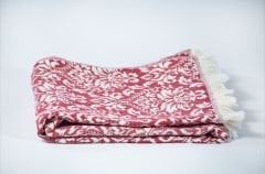 %100 Pamuklu Jakarlı ŞAL DESENLİ KIRMIZI Tek Kişilik Pike