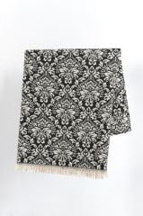 %100 Pamuklu Jakarlı ŞAL DESENLİ SİYAH Tek Kişilik Pike