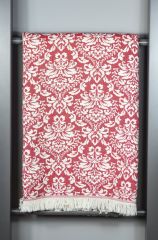 %100 Pamuklu Jakarlı Şal Desenli Kırmızı Şal