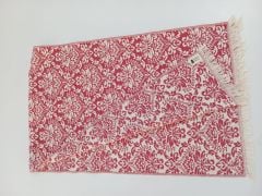 %100 Pamuklu Jakarlı Şal Desenli Kırmızı Şal