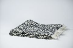 %100 Pamuklu Jakarlı Şal Desenli Siyah Şal