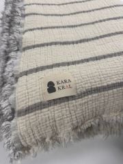 ELYAF DOLGULU MÜSLİN YATAK ÖRTÜSÜ ÇİFT KİŞİLİK  KOYU GRİ