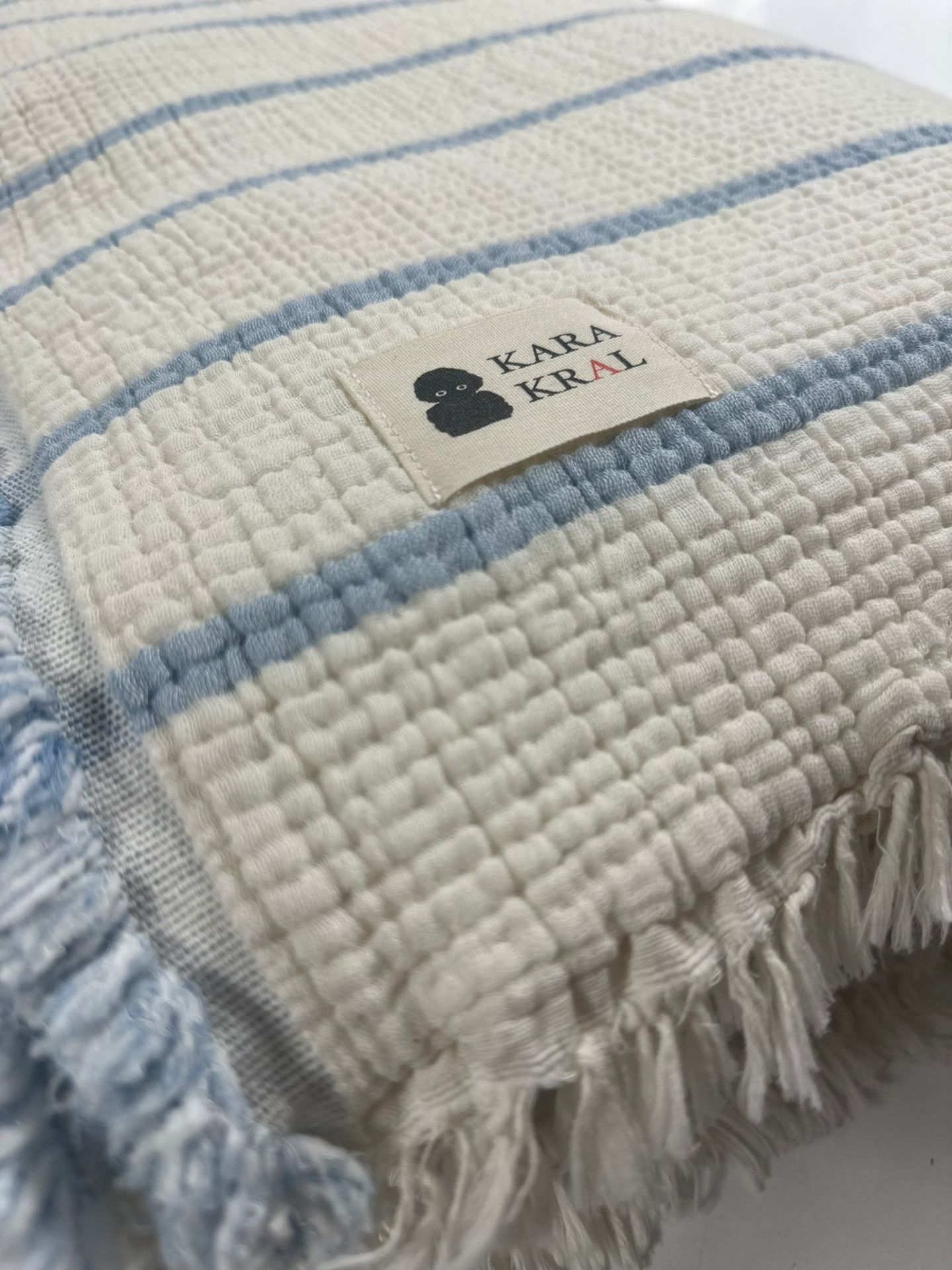 ELYAF DOLGULU MÜSLİN YATAK ÖRTÜSÜ ÇİFT KİŞİLİK  MAVİ