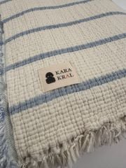 ELYAF DOLGULU MÜSLİN YATAK ÖRTÜSÜ ÇİFT KİŞİLİK  MAVİ