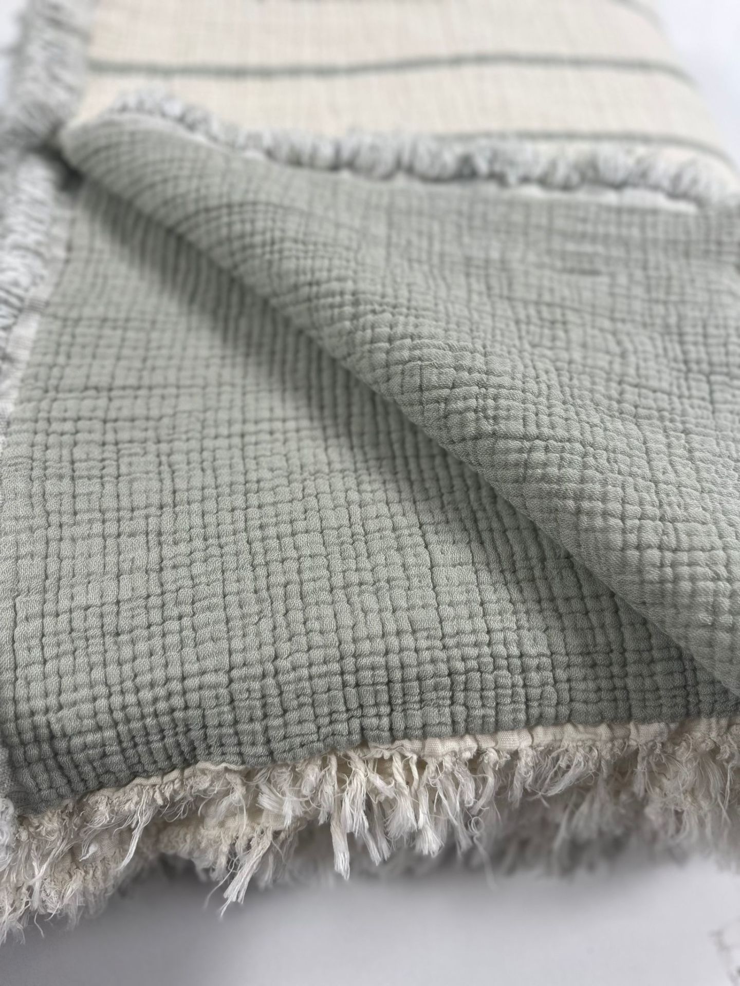 ELYAF DOLGULU MÜSLİN YATAK ÖRTÜSÜ ÇİFT KİŞİLİK  YEŞİL