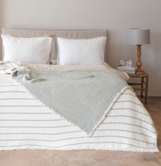 ELYAF DOLGULU MÜSLİN YATAK ÖRTÜSÜ ÇİFT KİŞİLİK  YEŞİL