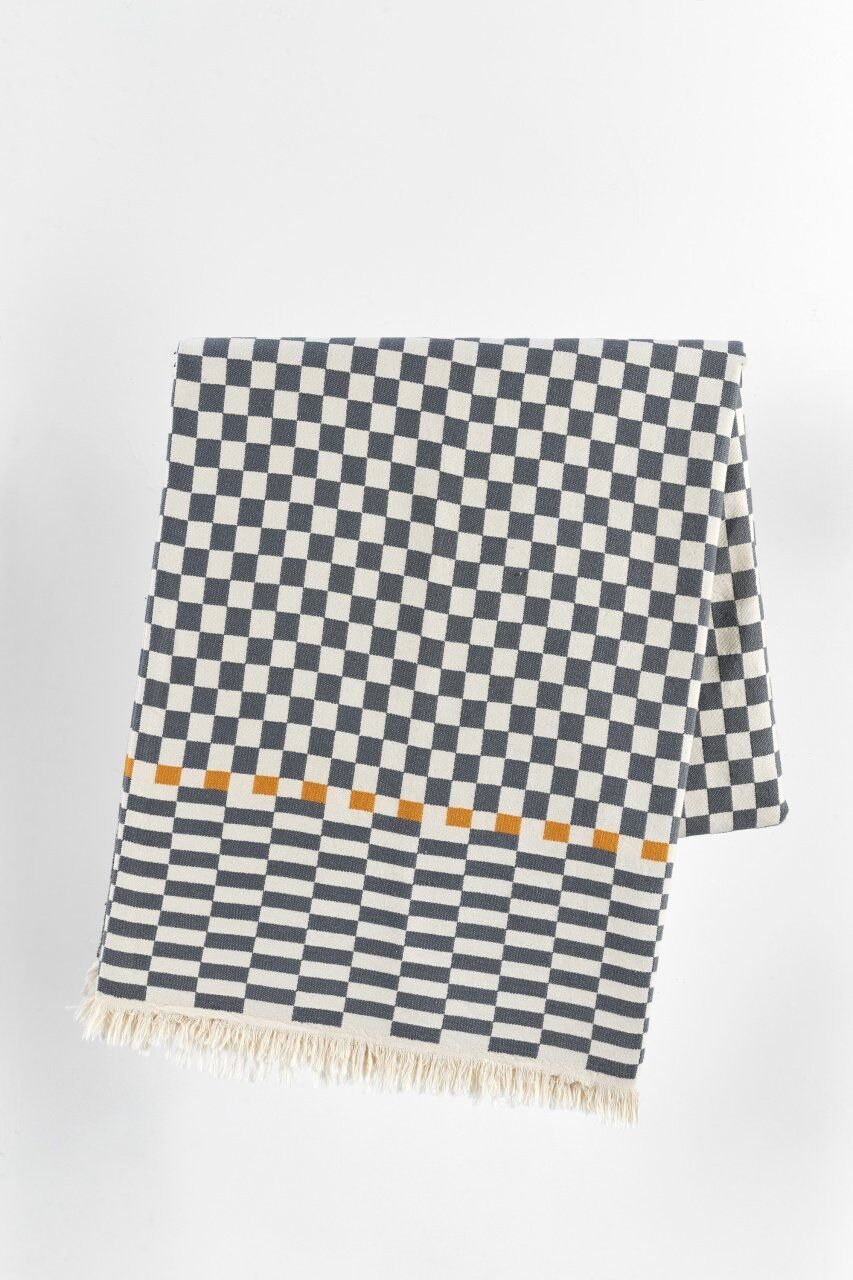 Dama Desenli Gri King Size Jakarlı Pike %100 Pamuklu