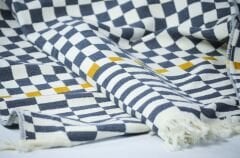 Dama Desenli Gri King Size Jakarlı Pike %100 Pamuklu