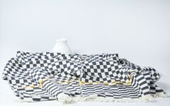 Dama Desenli Gri King Size Jakarlı Pike %100 Pamuklu