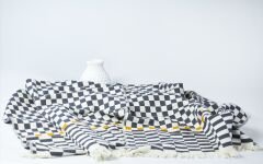 Dama Desenli Gri King Size Jakarlı Pike %100 Pamuklu