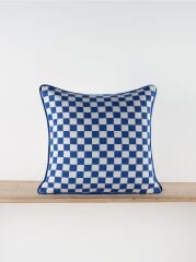 Dama Desenli Kırlent Kılıfı Mavi  % 100 Pamuklu