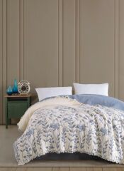 JAKARLI ELYAF DOLGULU MÜSLİN YATAK ÖRTÜSÜ ÇİFT KİŞİLİK  MAVİ