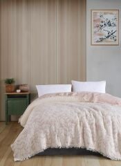 JAKARLI ELYAF DOLGULU MÜSLİN YATAK ÖRTÜSÜ ÇİFT KİŞİLİK  PEMBE