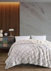 JAKARLI ELYAF DOLGULU MÜSLİN YATAK ÖRTÜSÜ ÇİFT KİŞİLİK  GRİ